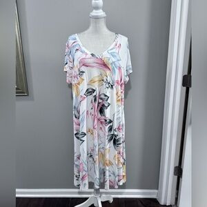 C&C California Floral Midi Dress - White, Pink, Yellow, Blue. Size 2X